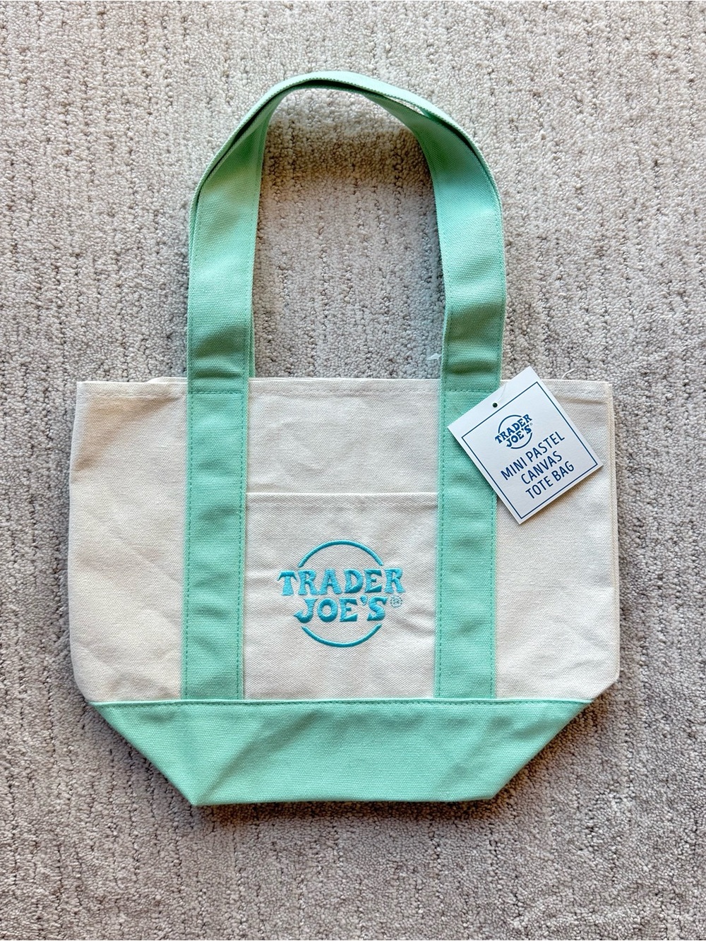 Trader Joes Mini Pastel Canvas Tote Bag - Picture 1 of 2